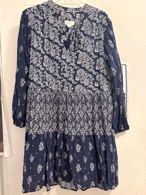 Anthropologie Navy and White Floral Tiered Tunic Dress